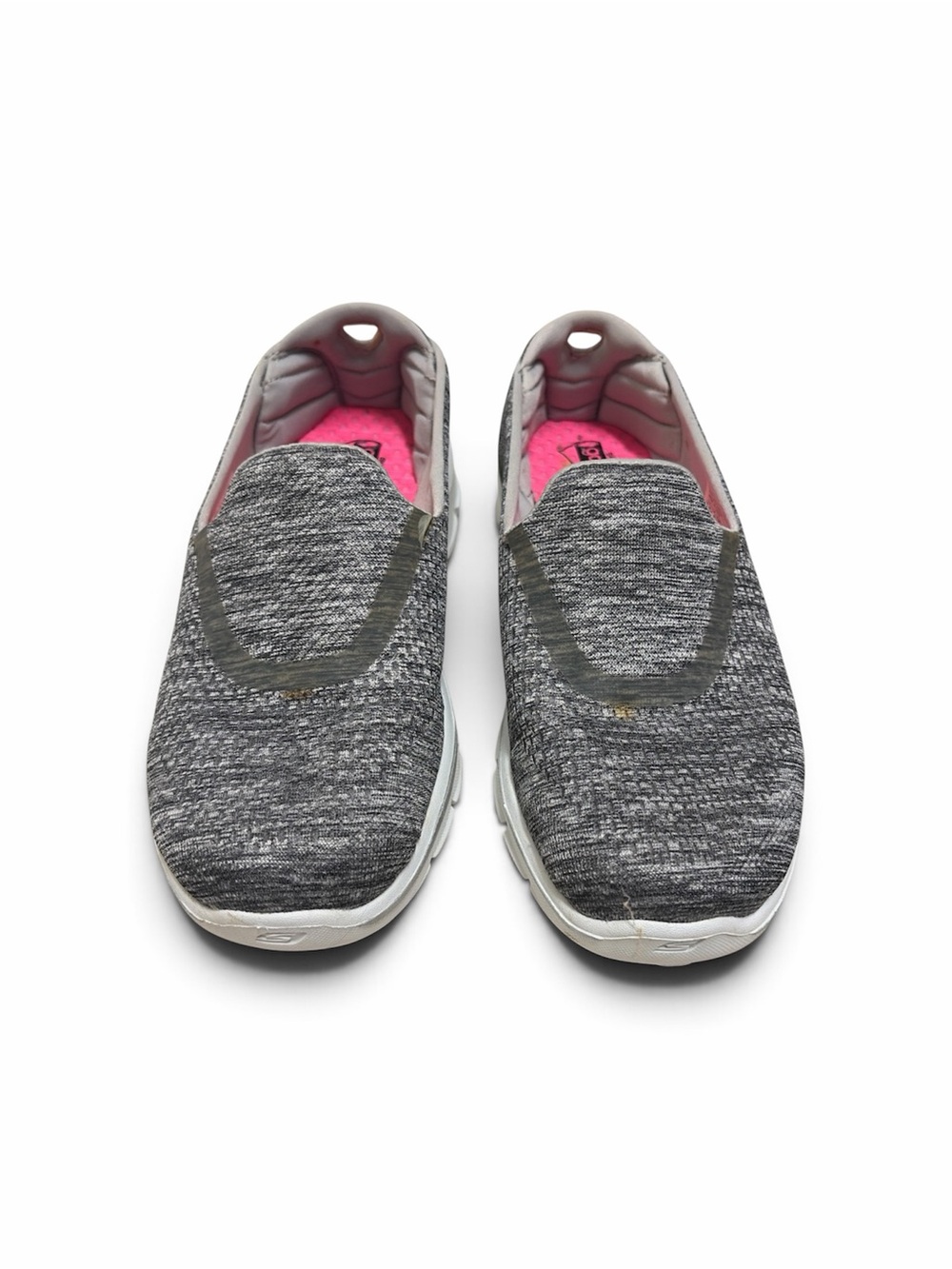 Skechers Women's Gray Knit Slip-On Sneakers with Pink Interior